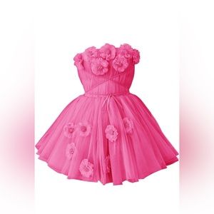 Strapless Tulle Short Dress Flowers A Line Cocktail Party Gown size 4